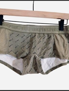 NEW PINK Victoria's Secret Green Metallic Logo Hipster Panties Underwear Medium